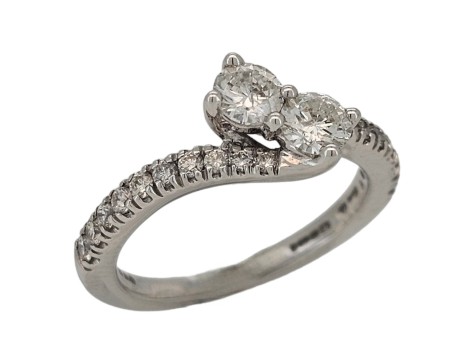 Diamond Two Stone Twist Crossover Ring 14kt White Gold 0.75ct 