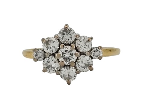 Diamond Nine Stone Kite Cluster Ring 1.1ct G Colour Si Clarity 18ct Yellow Gold