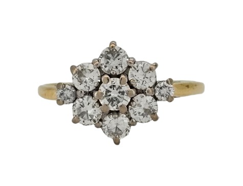 Diamond Nine Stone Kite Cluster Ring 1.1ct G Colour Si Clarity 18ct Yellow Gold