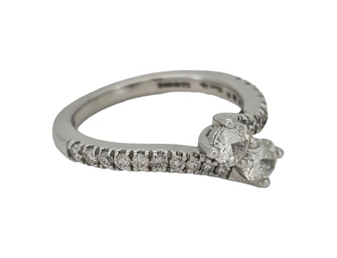 Diamond Two Stone Twist Crossover Ring 14kt White Gold 0.75ct 