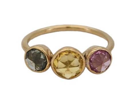 Multi Sapphire Trilogy Ring 18ct Yellow Gold inverted Brilliant Cuts Green Yellow Pink 1.50ct