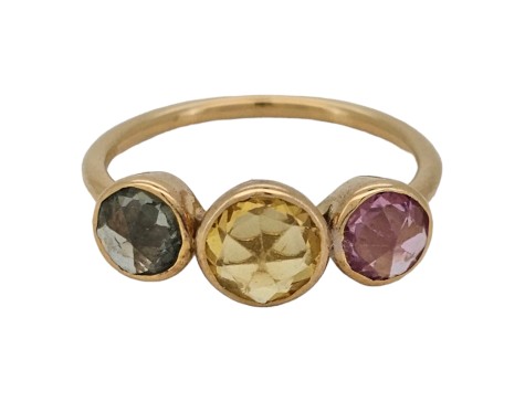 Multi Sapphire Trilogy Ring 18ct Yellow Gold inverted Brilliant Cuts Green Yellow Pink 1.50ct
