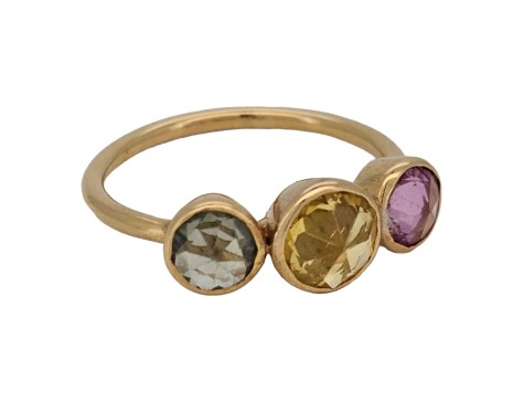 Multi Sapphire Trilogy Ring 18ct Yellow Gold inverted Brilliant Cuts Green Yellow Pink 1.50ct