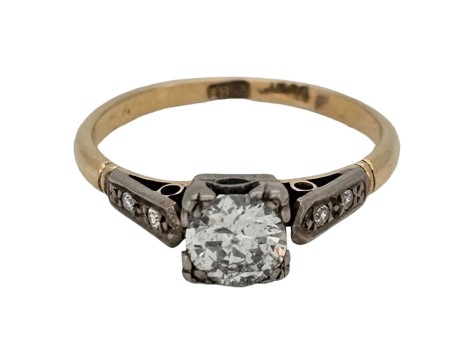 Diamond Solitaire Ring Antique 1930s 18ct & Platinum 0.50ct Transitional Brilliant Cut 