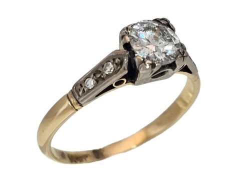 Diamond Solitaire Ring Antique 1930s 18ct & Platinum 0.50ct Transitional Brilliant Cut 