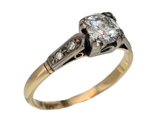 Diamond Solitaire Ring Antique 1930s 18ct & Platinum 0.50ct Transitional Brilliant Cut 