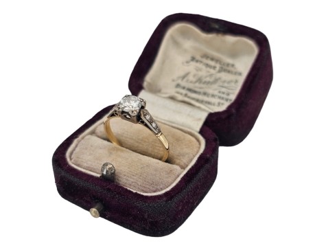 Diamond Solitaire Ring Antique 1930s 18ct & Platinum 0.50ct Transitional Brilliant Cut 