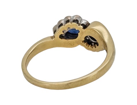 Sapphire & Diamond Crossover Twist Ring Vintage 18ct Yellow Gold Pear Cut Tear Drop Gold