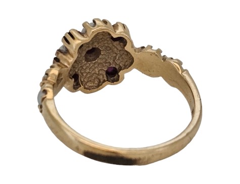 Ruby & Pearl Elizabethan Tudor Inspired Cluster Ring 14kt Yellow Gold