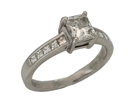 Diamond Solitaire Ring Gia Certified Platinum Modified Brilliant Square Cut 1.00ct G Colour Si Clarity 