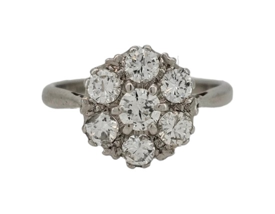 Diamond Seven Stone Cluster Ring 18ct White Gold Traditional Vintage 1.25ct 