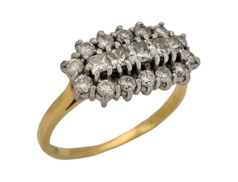 Diamond Boat Cluster Ring 18ct Yellow Gold 1.12ct Princess & Brilliant Cut 