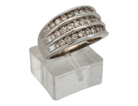 Diamond Triple Row Band Dress Ring 18ct White Gold 1.00ct Brilliant Cut