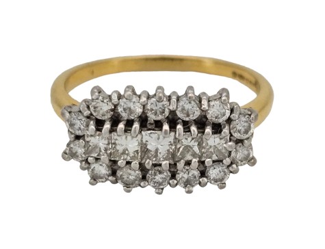 Diamond Boat Cluster Ring 18ct Yellow Gold 1.12ct Princess & Brilliant Cut 