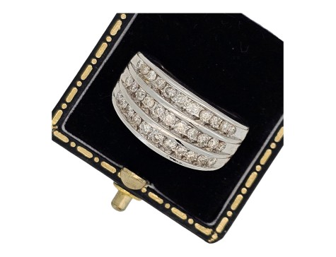 Diamond Triple Row Band Dress Ring 18ct White Gold 1.00ct Brilliant Cut