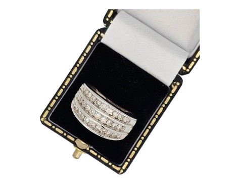 Diamond Triple Row Band Dress Ring 18ct White Gold 1.00ct Brilliant Cut