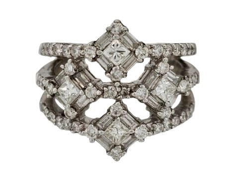 Diamond Dress Statement Cluster Ring 3.00ct 18ct White Gold Openwork 