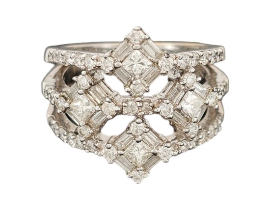 Diamond Dress Statement Cluster Ring 3.00ct 18ct White Gold Openwork 