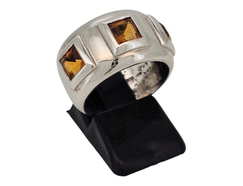 Golden Citrine Set Wide Band Dress Statement Ring 18ct White Gold 