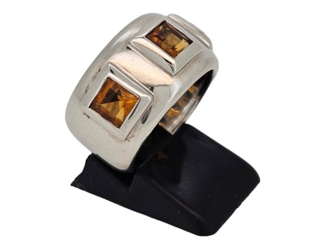 Golden Citrine Set Wide Band Dress Statement Ring 18ct White Gold 