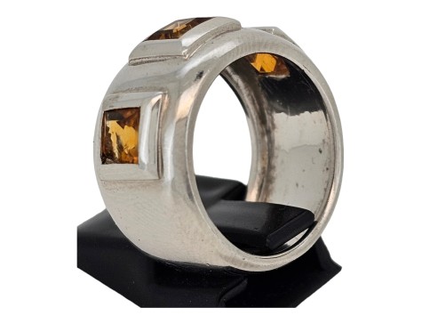 Golden Citrine Set Wide Band Dress Statement Ring 18ct White Gold 