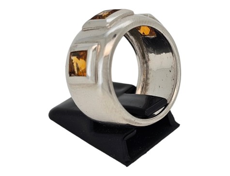 Golden Citrine Set Wide Band Dress Statement Ring 18ct White Gold 