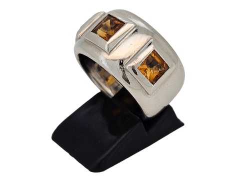 Golden Citrine Set Wide Band Dress Statement Ring 18ct White Gold 