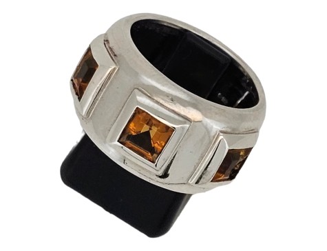 Golden Citrine Set Wide Band Dress Statement Ring 18ct White Gold 