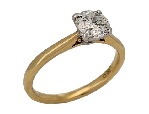 Diamond Solitaire Ring Brilliant Cut 0.90ct Four Claw 18ct Yellow Gold Vs Clarity 