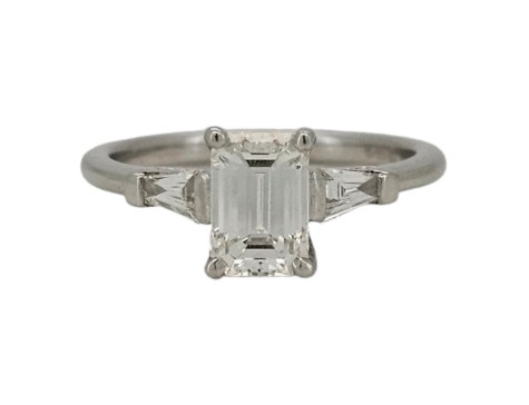 Diamond Solitaire Ring Emerald Cut 1.20ct F-G Colour Vs Clarity 18ct White Gold Tapered Baguette Shoulders 