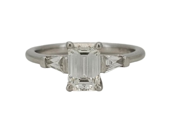 Diamond Solitaire Ring Emerald Cut 1.20ct F-G Colour Vs Clarity 18ct White Gold Tapered Baguette Shoulders 