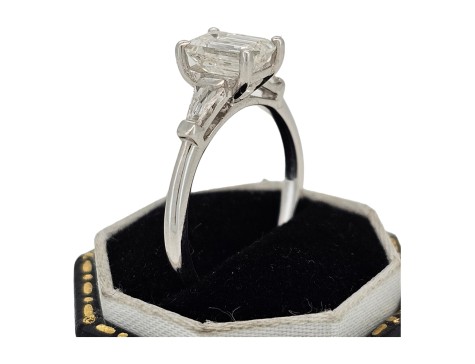 Diamond Solitaire Ring Emerald Cut 1.20ct F-G Colour Vs Clarity 18ct White Gold Tapered Baguette Shoulders 