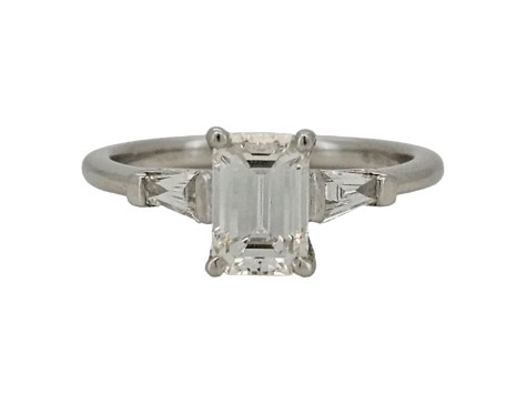 Diamond Solitaire Ring Emerald Cut 1.20ct F-G Colour Vs Clarity 18ct White Gold Tapered Baguette Shoulders 