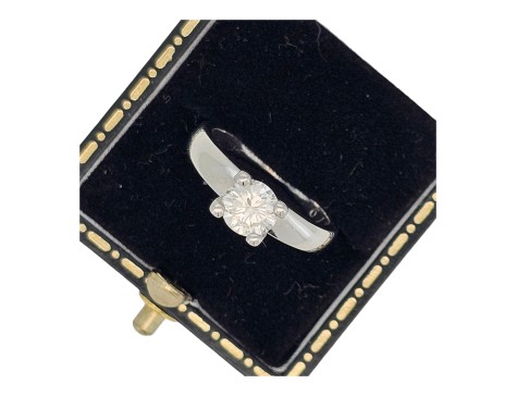 Diamond Solitaire Ring 18ct White Gold Brilliant Cut 0.79ct Wide Shank G Colour Si Clarity 