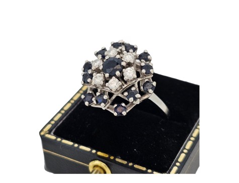 Sapphire & Diamond 18ct White Gold Vintage Cocktail Cluster Ring