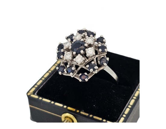 Sapphire & Diamond 18ct White Gold Vintage Cocktail Cluster Ring