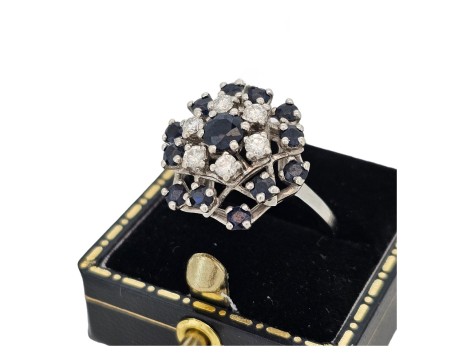 Sapphire & Diamond 18ct White Gold Vintage Cocktail Cluster Ring