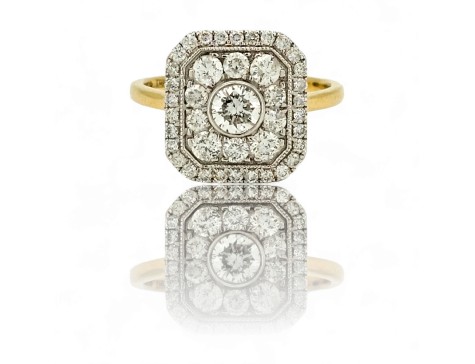 Diamond Cluster Target Ring Art Deco Inspired 18ct Yellow Gold 1.00ct 