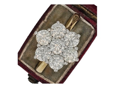 Diamond Daisy Cluster Ring 18ct Yellow Gold 2.20ct G Colour Si Clarity Seven Stone