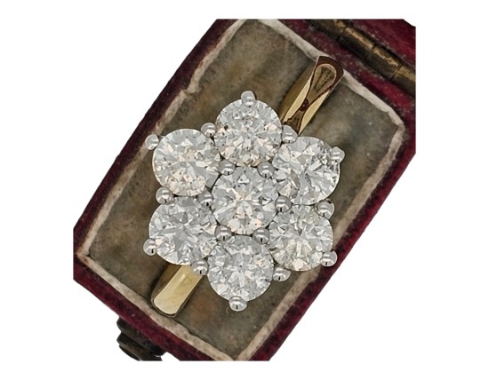 Diamond Daisy Cluster Ring 18ct Yellow Gold 2.20ct G Colour Si Clarity Seven Stone