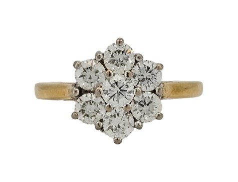 Diamond Flower Daisy Cluster Ring Seven Stone 18ct Yellow Gold 1.00ct