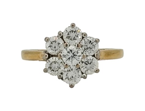 Diamond Flower Daisy Cluster Ring Seven Stone 18ct Yellow Gold 1.00ct