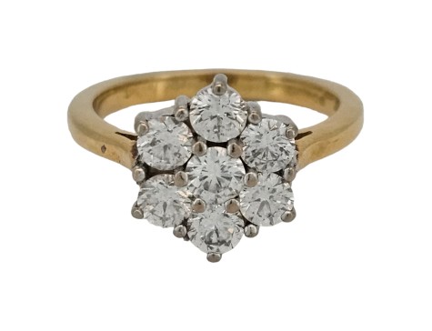 Diamond Flower Daisy Cluster Ring Seven Stone 18ct Yellow Gold 1.00ct