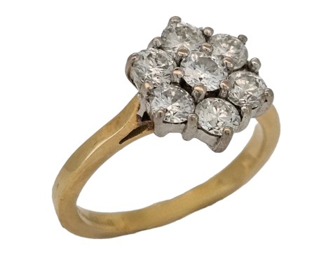 Diamond Flower Daisy Cluster Ring Seven Stone 18ct Yellow Gold 1.00ct