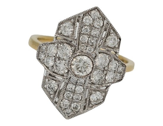 Diamond Cluster Ring Art Deco Inspired Kite 18ct Yellow Gold 1.00ct