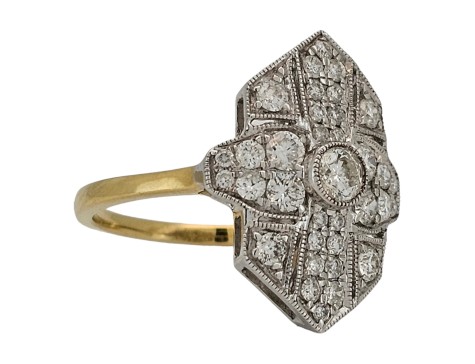 Diamond Cluster Ring Art Deco Inspired Kite 18ct Yellow Gold 1.00ct