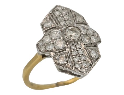 Diamond Cluster Ring Art Deco Inspired Kite 18ct Yellow Gold 1.00ct