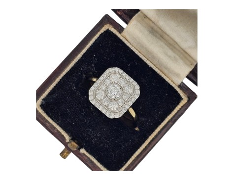 Diamond Cluster Target Ring Art Deco Inspired 18ct Yellow Gold 1.00ct 