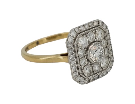 Diamond Cluster Target Ring Art Deco Inspired 18ct Yellow Gold 1.00ct 