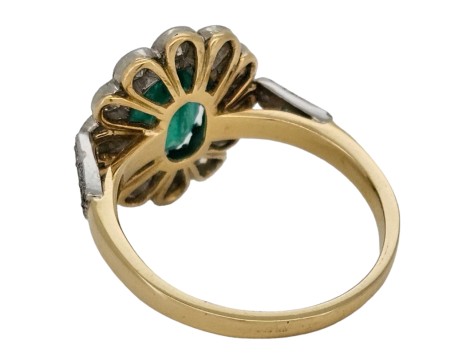 Emerald & Diamond Cluster Ring 18ct Yellow Gold Platinum 1.64ct Colombian Emerald 0.85ct Diamond Milgrain Setting 